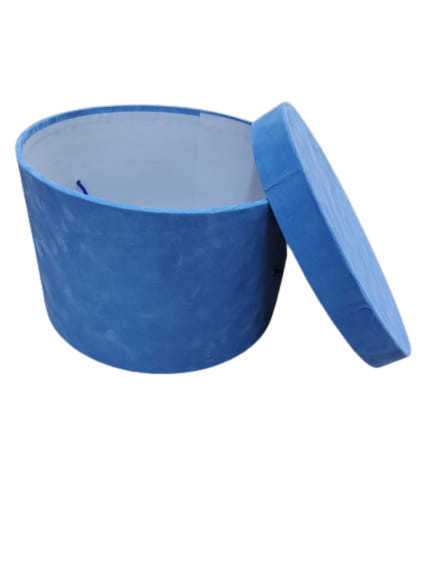 Cutie cufar rotunda din catifea pentru trusou botez,bleu,EN GROS