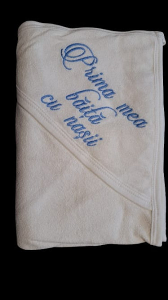 Prosop de baie bebe, cu capison brodat,bleu, 75*75 cm,