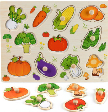Puzzle incastru lemn, 1 legume, cu butoni