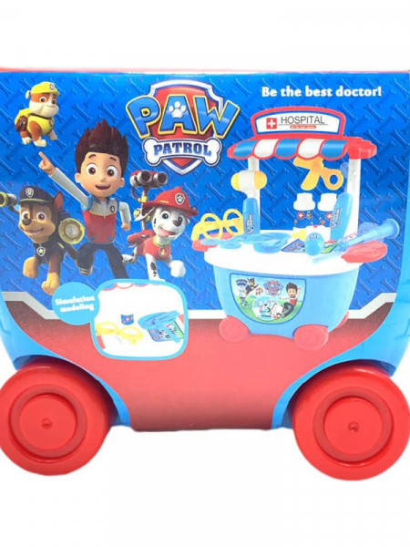 Set de doctor Patrula Cateusior, cutie pe roti,22 de piese