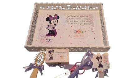 Tavita de mot, material MDF, cu margini dantelate, 33x24 cm,Minnie Lila, en gros