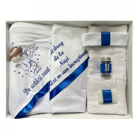 Trusou de botez, 6 piese Ingeras imprimat, albastru