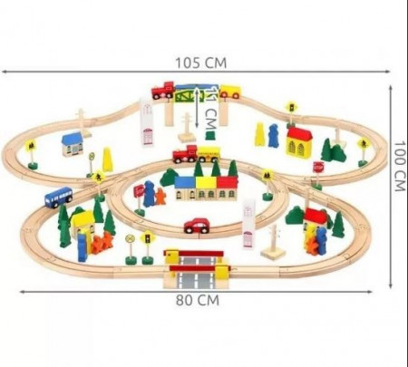 Circuit de masinute Orbit, din lemn, 100 de piese