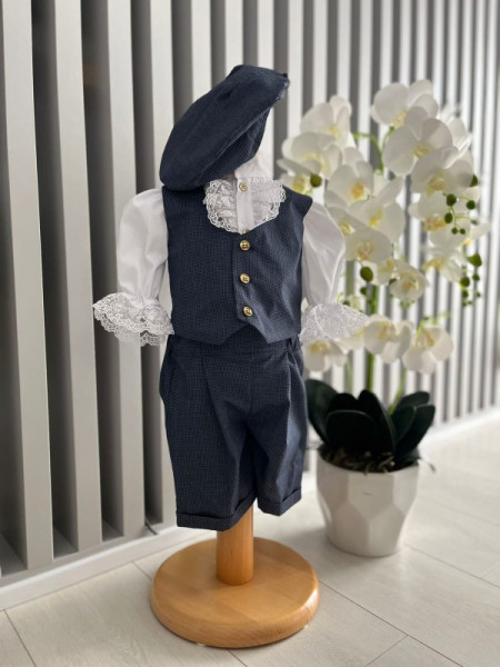 Costum elegant pentru ocazii speciale, cu pantaloni3/4 si vestuta , 0-12 luni, gri inchis, engros