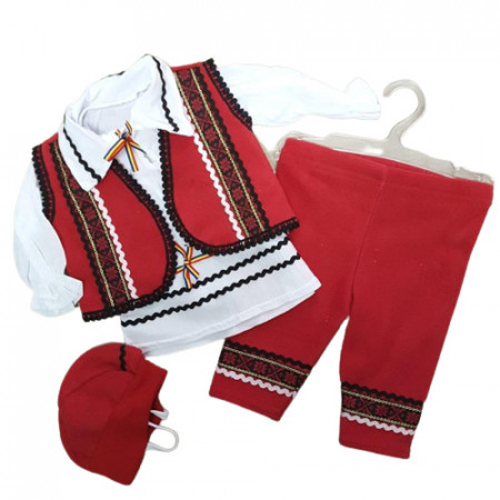 Costum traditional baieti pantaloni rosii, 0-12 luni