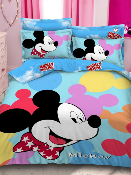 Lenjerie Pat Dublu pentru copii, din Bumbac Finet cu 2 fete, 6 Piese, Mickey Mouse
