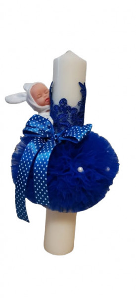 Lumanare de botez,glob bleumarin cu bebelus si fundita, en gros