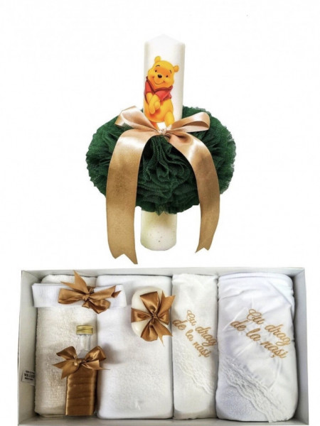 Set lumanare cu trusou Winnie, verde/auriu