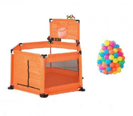 Tarc de joaca bebe cu bile colorate si cos de baschet,portocaliu