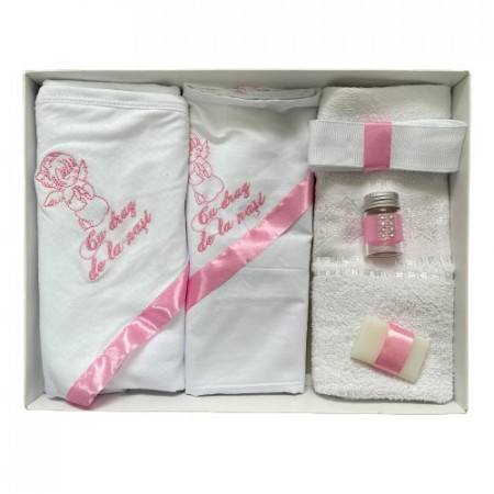 Trusou de botez, 6 piese Ingeras brodat, roz