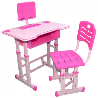 Birou cu scaunel, reglabile, din PAL, metal si plastic, culoare roz