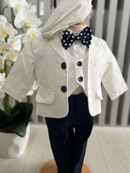 Costum de botez 5 piese, de botez, bumbac tercot,alb
