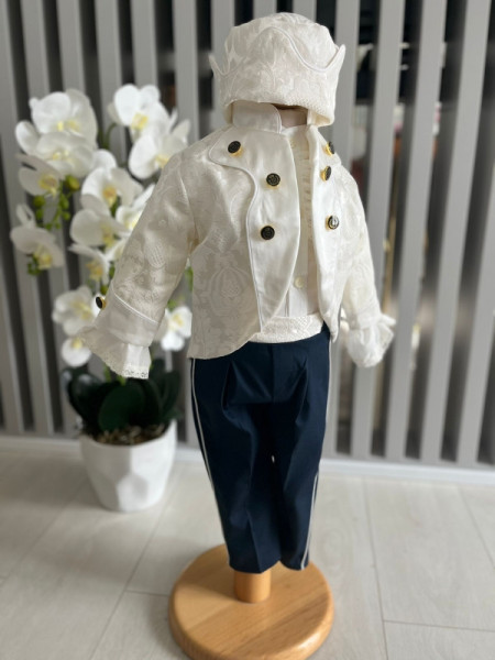 Costum de botez Print, din brocard alb, 0-9 luni, en gros