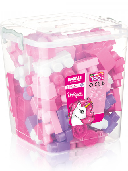 Cuburi mari de construit in cutie - Unicorn (100 piese)