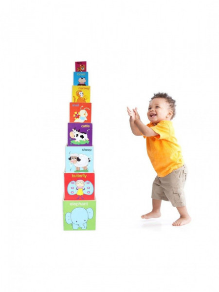 Joc Montessori Educativ Turnul 8 Din Lemn, cu Sortator de Forme