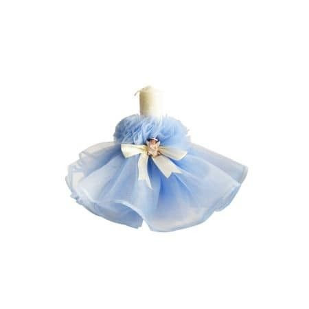 Lumanare de botez dantelata, bleu deschis, 28 cm