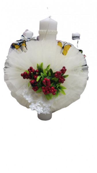Lumanare de botez ivoirecu trandafiri, cu ornamente florale, hug 104, en gross