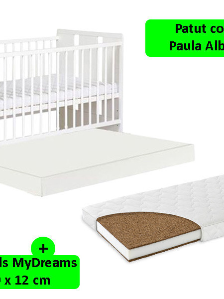 Patut Cu Sertar Klups Paula Alb + Saltea 12 MyKids MyDreams II