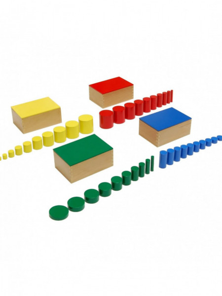 Set 4 cutii Cilindri din lemn Montessori