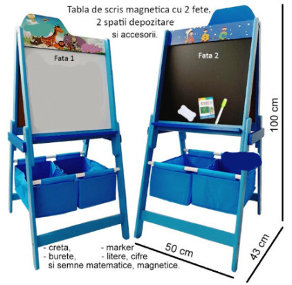 Tabla de scris, cu 2 fete, Lucky, dimensiuni 100*50*43 CM