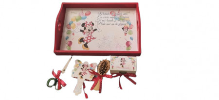 Tavita de mot, din lemn vopsit,5 piese,Minnie Mouse,rosu,EN GROS