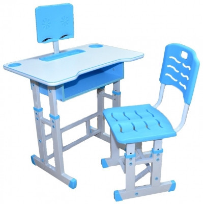 Birou cu scaunel, reglabile, din PAL, metal si plastic, culoare albastru