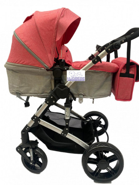 Carucior 2 in 1, reversibil, cu suspensii si geanta cadou F6 - roz