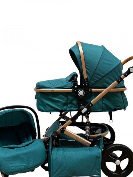 Carucior bebe 3 in 1, landou reversibil, cu roti pivotante si suspensii,cadru aluminiu foarte usor, T5, turcoaz