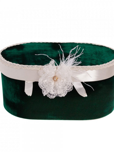Cufar pentru trusou botez catifea verde