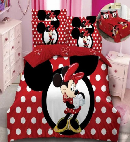 Lenjerie Pat Dublu pentru copii, din Bumbac Finet cu 2 fete, 6 Piese,White Dots