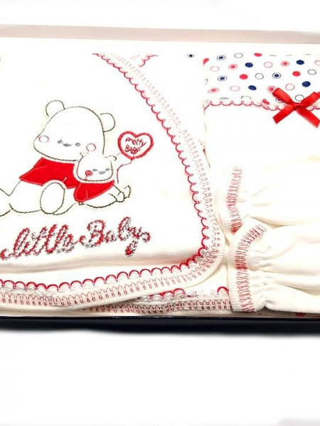 Set 5 piese bebeșusi, bu,bac, brodat, rosu