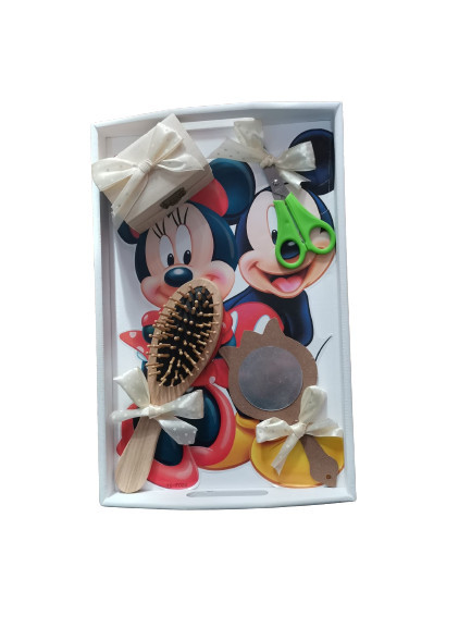 Set 5 piese tavita de mot alba, Minnie&Mickey, fundita crem