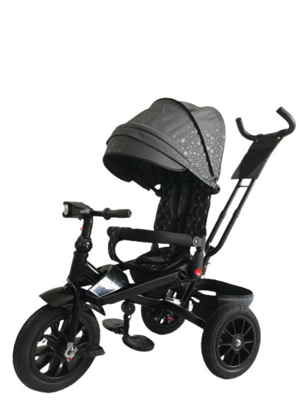 Tricicleta 5099 EVA cu pozitie de somn, scaun reversibil, roti din cauciuc, far cu lumini si muzica, negru