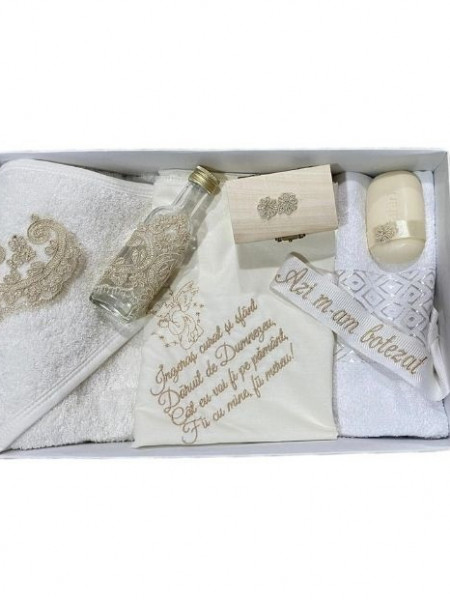 Trusou Botez cu panza brodata, 7 piese, cafeniu, en gros