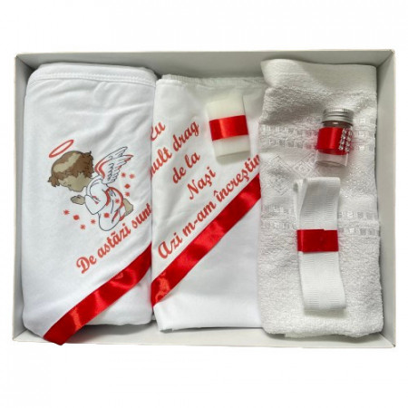 Trusou de botez, 6 piese Ingeras imprimat, rosu