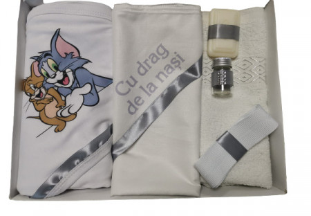 Trusou pentru botez, 6 piese, Tom%Jerry, gri