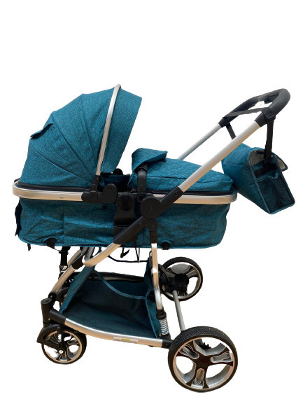 Carucior 2 in 1, bebe, cu landou tranformabil si reversibil, pliere tip troller, roti cu amortizoare, F2, , verde inchis