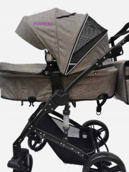 Carucior 2 in 1, reversibil, cu suspensii si geanta cadou F6 - gri