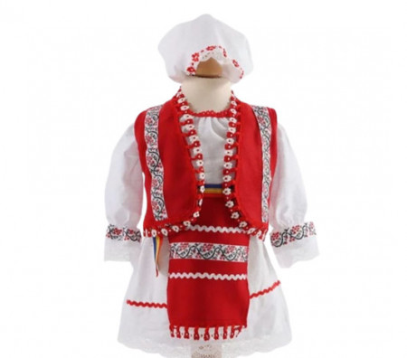 Costum traditional, fete, 5 piese, cu fota, 1,2,3 ani