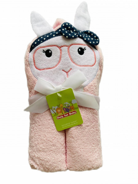 Prosop bebe cu gluga, bumbac fin si absorbant, animalut brodat pe capison, 86*86 cm, Pisicuta cu fundita