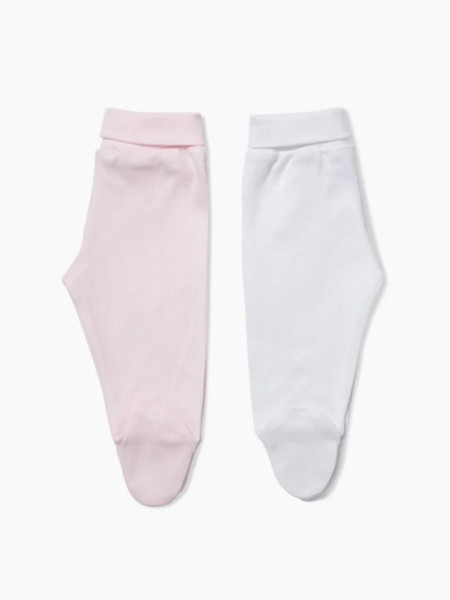 Set pantaloni bebe ,2 bucati,banta lata,alb/roz