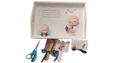 Tavita de mot din lemn vopsit ,5 piese ,Boss Baby, albă, EN GROS