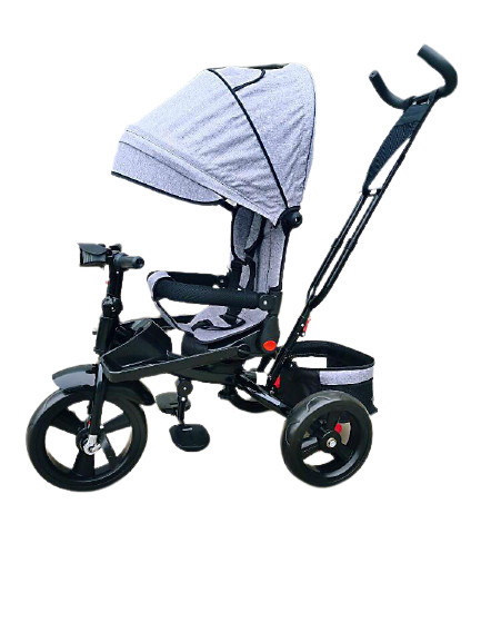 Tricicleta 5099EVA cu pozitie de somn, scaun reversibil, far cu lumini si muzica, gri