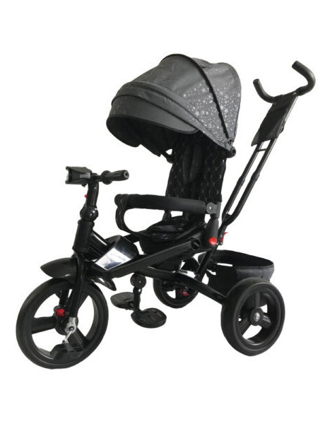 Tricicleta copii, cu scaun rotativ, pozitie de somn si roti cauciuc, max 25 kg, 9luni-5 ani, 5099 nou, gri inchis