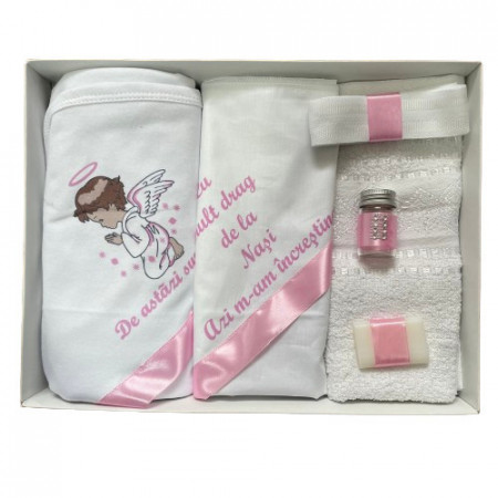 Trusou de botez, 6 piese Ingeras imprimat, roz