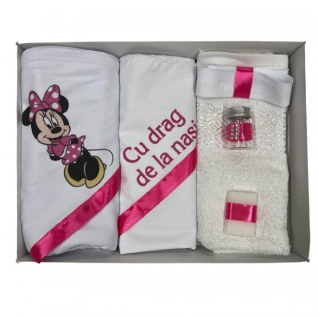 Trusou de botez, 6 piese Minnie, imprimat, cyclam