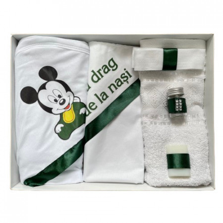 Trusou pentru botez,cu imprimeu,Mickey Mouse, verde.6 piese, en gros