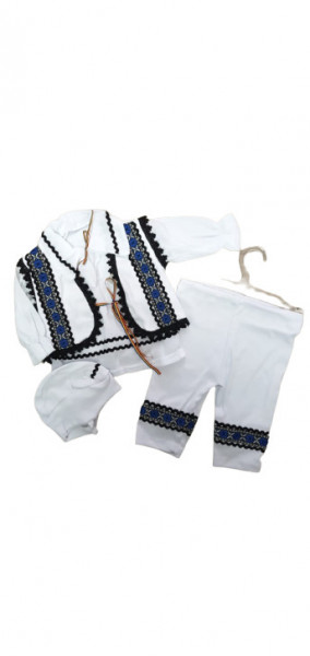 Costum traditional bebe, baieti, 0-12 luni, insertii nationale negre