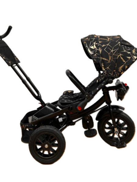 Tricicleta copii, evolutiva, 8 luni+,, pozitie de somn si roti cauciuc, D02, negru auriu