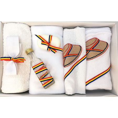 Trusou Botez, 7 Piese, Traditionale, Palarie Paie, Alb/Tricolor